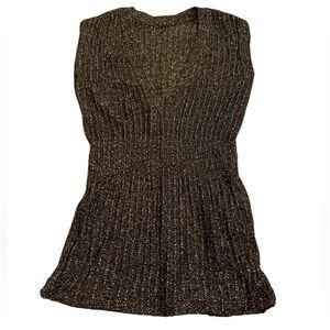 70s/80s Vtg Holiday Knitwear Disco Glitter Ribbed Tank Top Lurex Black Gold S